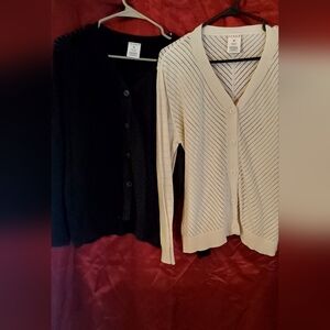 TWO Serra Cream/Black Cardigans with Ribbed Knit V-Neck
